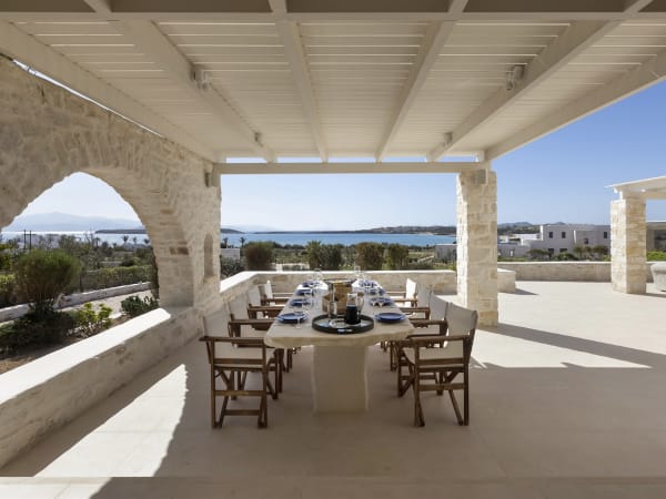 All ready for lunch on the sea-view terrace of the main house.
